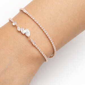 Cubic Zirconia Marquise Cut Layered Bracelet Long Chain Rose Gold